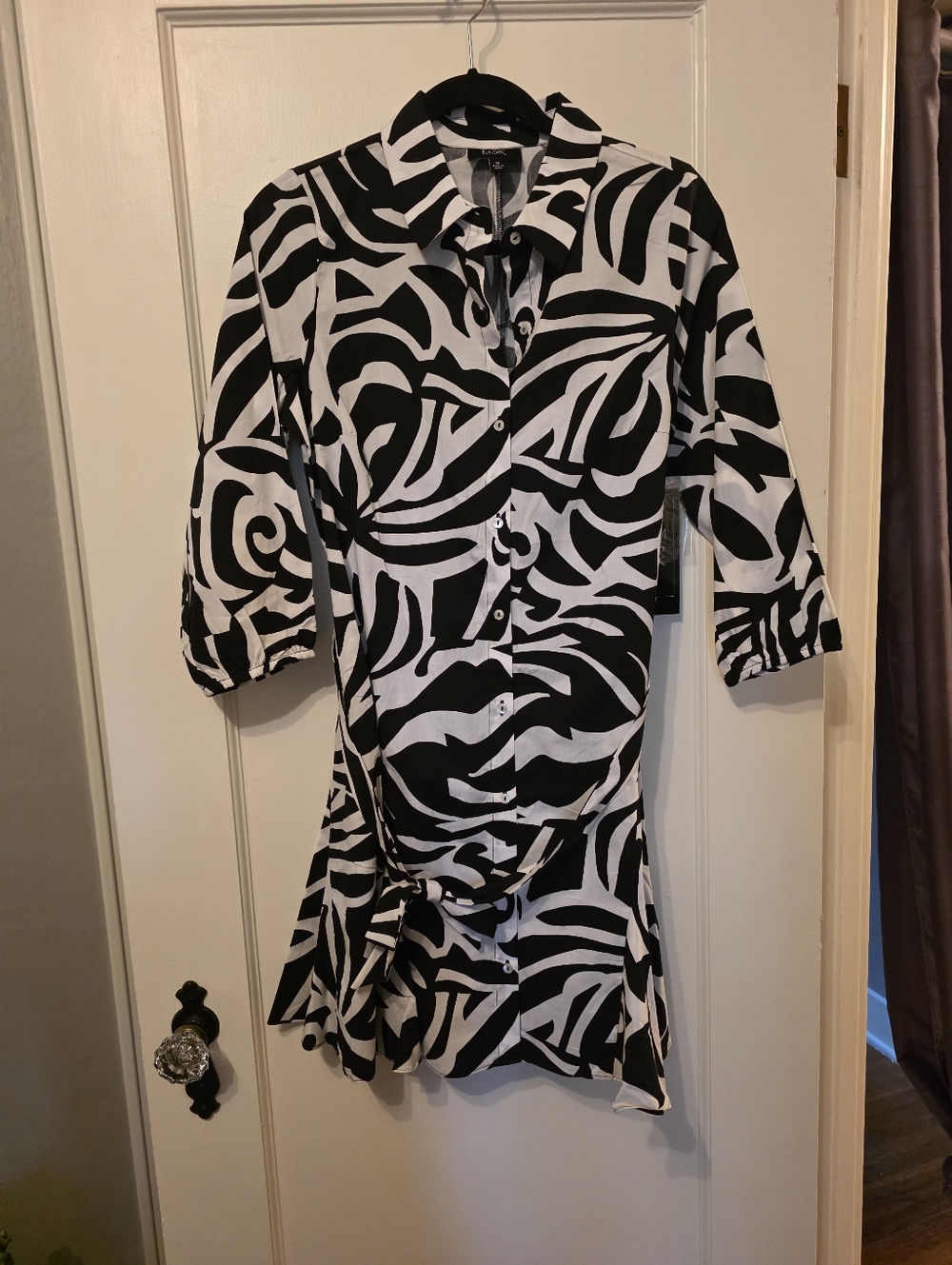 MSK Macy's Abstract Swirl NWT Belted Shirt Dress Medium Ruffle Back - Picture 6 of 8